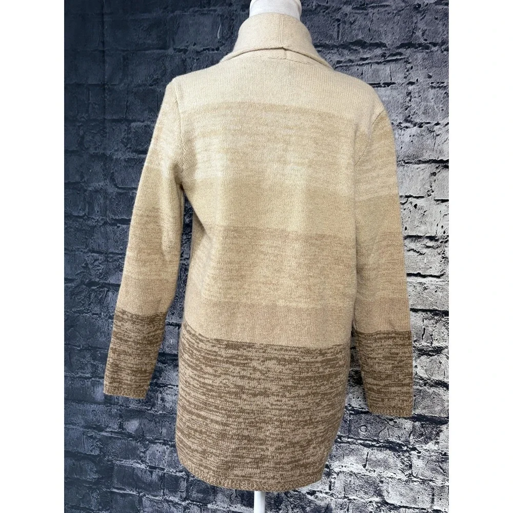 BCBGMAXAZRIA Sweater Cardigan Womens S Beige Wool Cashmere Open Pockets Knit